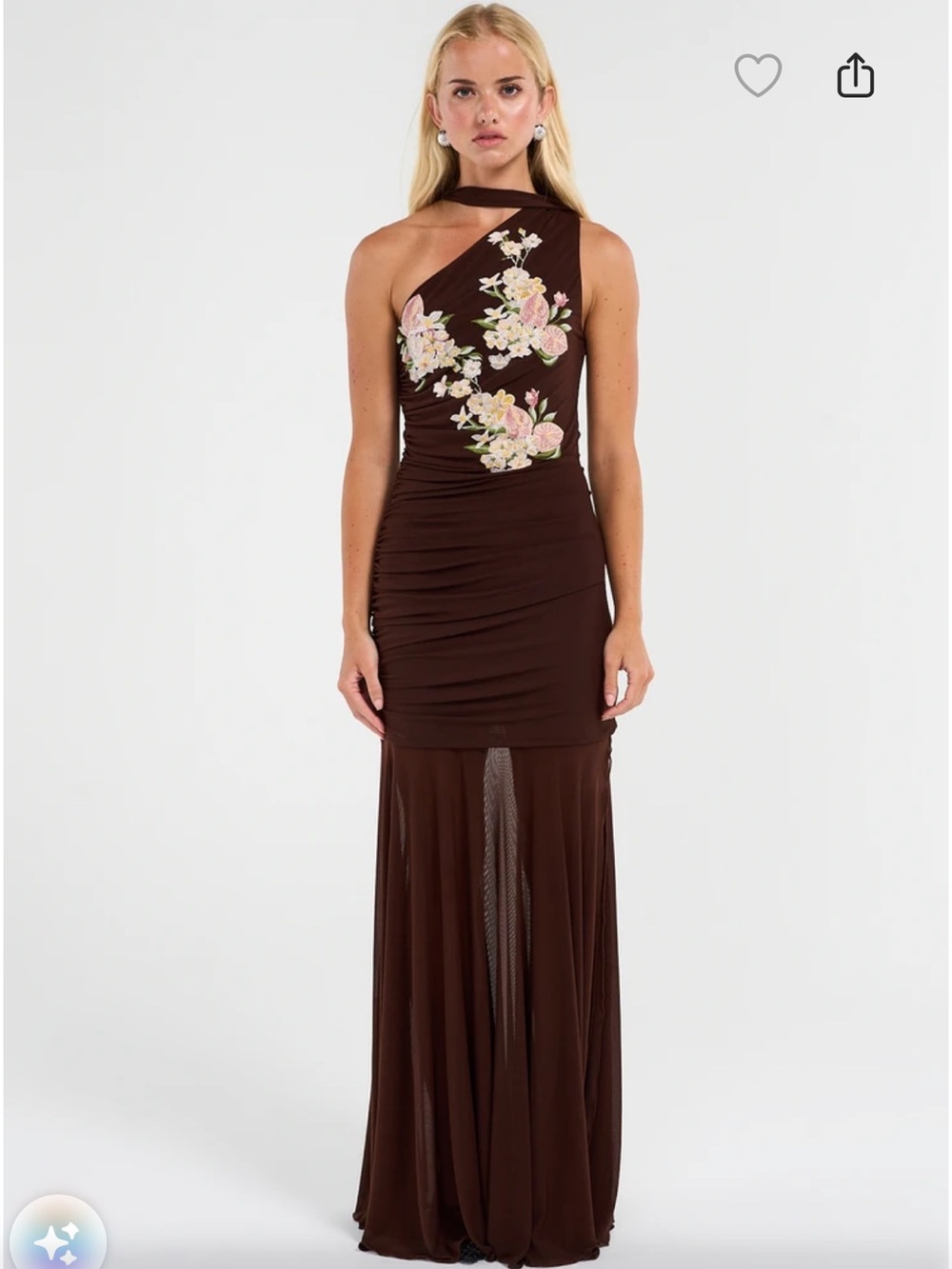 Brown Floral Embroidered Maxi Dress